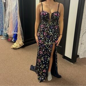 Alyce Paris Strapless Black Floral Gown